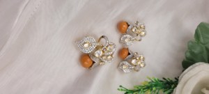 traditional floral pendant and <b>earring</b> set crafted with a combination of sparkling stones and vibrant orange accent jewelry set - Product Image 4