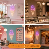 Enseigne néon personnalisée en gros pour crème glacée, design effet gouttelettes, flexible, haute luminosité, faible consommation d'énergie, publicité sûre