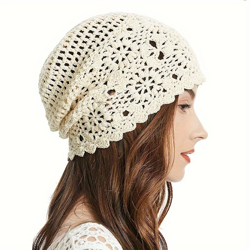 Handmade Crochet Beanie Hat Slouchy Floral Knit Skull Cap 5 Crochet Slouchy Beanie Hats Handmade Knit Floral Skull Cap  main image 3