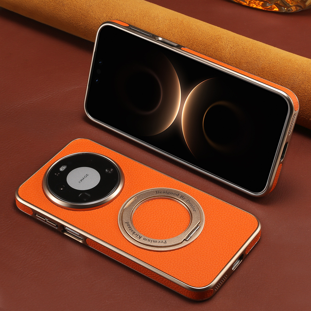Denior Custom Multi-color PU Litchi Texture Rotating Stand Electroplated Phone Case Magnetic Ring Holder for Mate 80 Series