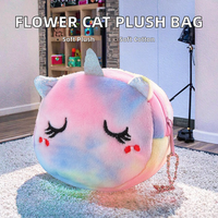 Mini Sac à Dos en Peluche Mignon de Dessin Animé pour Filles, Sac Portable pour Écouteurs, Porte-Monnaie, Motif Licorne Chat, Rembourré en Coton PP, Réglable