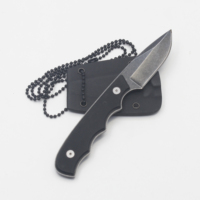 Petit couteau de survie noir pour le camping en plein air, mini couteau de cou avec étui Kydex