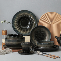 Service de table en céramique moderne de luxe japonais, vaisselle royale noire en porcelaine turque de 16 pièces pour la maison