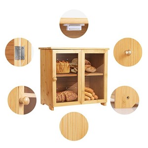 <b>Bamboo</b> Bread Storage Box With Glass Door Kitchen Desktop Food <b>Container</b> For Bread Loaf Storage - Product Image 3