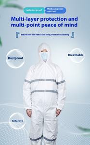 ชุ<span class=keywords><strong>ด</strong></span>ป้องกันแบบใช้แล้วทิ้งแบบมีซิปมีฮู้<span class=keywords><strong>ด</strong></span>สติกเกอร์สีเทาสะท้อนแสงฟิล์มระบายอากาศได้แบบชิ้นเดียว - Product Image 6