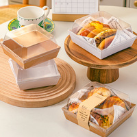 Boîte de pique-nique jetable couvercle transparent emballage en papier Kraft pour gâteau Sandwich Dessert pain à emporter pour la livraison de stockage des aliments
