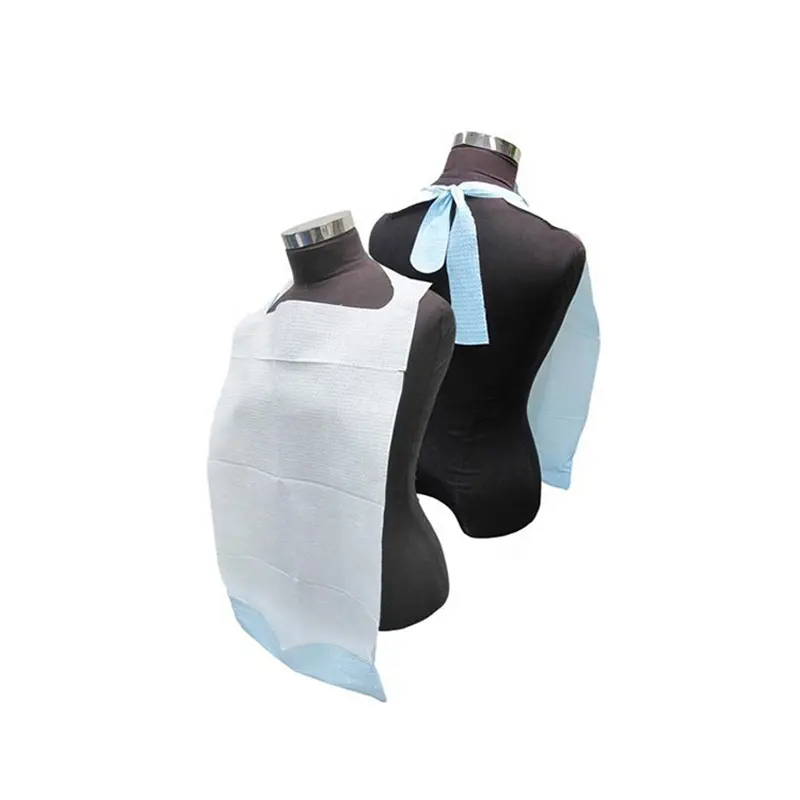 Okuny Group Cheap Hot Selling PE Back Film Paper Adult Bibs Disposable Apron With Pockets