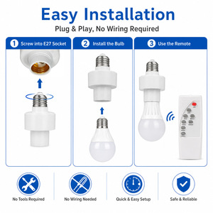 Support de lampe intelligent LED E27 avec télécommande infrarouge, interrupteur de minuterie, interrupteurs inductifs, adaptateur de douille sans fil - Product Image 3