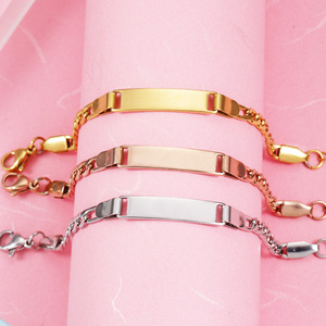 Pulsera <span class=keywords><strong>de</strong></span> acero inoxidable chapado en <span class=keywords><strong>oro</strong></span> <span class=keywords><strong>de</strong></span> 18k para niños, chapa personalizada con nombre, sello en blanco, barata - Product Image 5