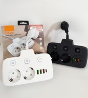 Regleta de Enchufes Redondos Schuko EU con Interruptores Individuales, Tomas de Corriente USB PD Tipo-C, Extensión de Enchufe para España y Alemania