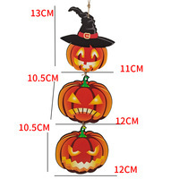Décoration d'Halloween en bois : Pendentif citrouille peint écologique de 34 cm pour mur extérieur et cour, thème d'horreur