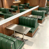 Ensemble de banquettes de restaurant modernes en acier inoxydable robuste, revêtement en cuir PU vert imperméable, écologique, facile à nettoyer, mobilier commercial