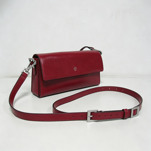Bright <b>Red</b> Glossy <b>Leather</b> Flap <b>Purse</b>, Rectangular Shape Adjustable Strap Daily Shoulder Bag - Product Image 4