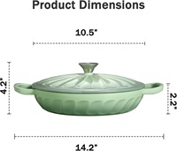 Panci Braiser Besi Cor Berlapis Email dengan Tutup Petal-Groove Dutch Oven, Interior Anti Lengket Putih, Aman untuk Oven hingga 500 derajat. ° F,
