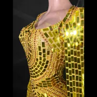 Robe moulante une pièce pour femme à manches longues, avec paillettes dorées, cristaux et maille diamantée, séchage rapide, effet illusion, pour soirée