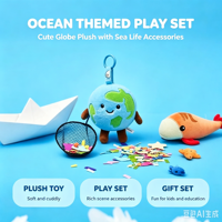 Porte-clés en peluche personnalisé en forme de Terre, breloque globe souple avec accessoires marins pour cadeaux, éducation et jeu
