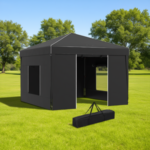 Carpa portátil desplegable de 9.7 x 9.7 pies con tiras reflectantes, ventanas de malla y bolsa de transporte negra para eventos y fiestas al aire libre - Product Image 2