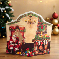 Carte de vœux 3D pop-up réaliste pour Noël, cheminée, décoration de Noël, chaussette, pile de cadeaux pour arbre de Noël, Père Noël et enfant