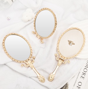 Miroir cosmétique portable pliable à double face, style baroque doré, avec support, miroir de table ovale HD en verre simple, vente en gros - Product Image 2