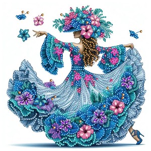 Kit de Peinture Diamant DIY Motif Fleur Bleue <span class=keywords><strong>Danseuse</strong></span> Style Américain Forme Spéciale Rectangulaire Décoration Murale en Cristal pour la Maison - Product Image 1