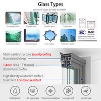 Ventana de vidrio transparente de doble acristalamiento para tienda, puerta de vidrio plegable acústica Lowe, ventanas corredizas impermeables de vidrio de aluminio
