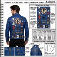 Chaqueta de Motociclista de Piel de Oveja con Tachuelas OEM para Hombre, Chaqueta de Cuero Genuino con Apliques de Piel y Parches Bordados Estilo Punk Rock