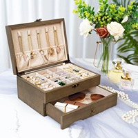 Boîte à bijoux pour femmes, boîte organisatrice de bijoux en bois rustique, rangement multifonctionnel, style ferme, rectangle, artisanale