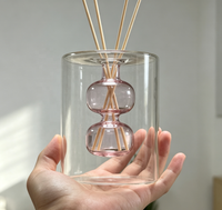 Diffuseur d'arômes en verre double couche, bouteille cylindrique transparente, gourde rose à l'intérieur, décoration d'intérieur, vase parfumé