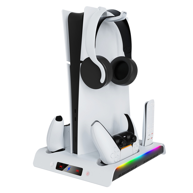 Cooling Base with RGB Light, Host Cooling Fan & Controller Charging Stand for PS5 Slim Pro