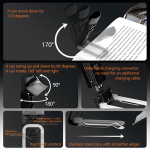 EGH <b>Indoor</b> Black Led Bookmark Reading Lamp Modern Desk Clip on Folding Usb Rechargeable Clip Book <b>Light</b> - Product Image 2