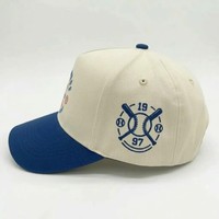 Topi Baseball 6 Panel Twill Bordir 3D Custom Pabrik, Katun Murni, Warna Blok, Huruf Vintage, Dot, Logo Klub Tim Custom