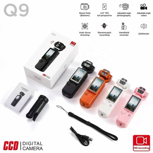 Q9 4K High-Definition Action Camera for Video Blogs Video Recording-Wide-angle Face-tracking CMOS Sensor MicroSD 32GB Built-in