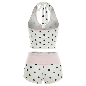 Viviblook Y26ST096 Ensemble d'été pour femme, style streetwear sexy, nouveau débardeur dos nu à pois avec blocs de couleur et short, ensemble deux pièces - Product Image 5