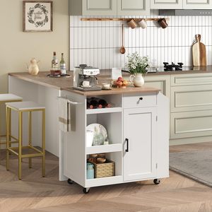 Isla de Cocina Rodante Moderna SENYU con Superficie de PB/MDF de 41 Pulgadas, Carrito Móvil con Estantes y Gabinete Ajustables - Product Image 1