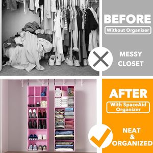 Hanging Closet Organizer 24 Compartments Non Woven Fabric <b>Storage</b> Shelf For Bedroom Wardrobe <b>Shoe</b> Clothes Organizing - Product Image 3