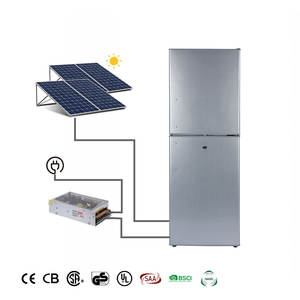 Réfrigérateur <span class=keywords><strong>solaire</strong></span> à double porte 198L avec compartiment supérieur en argent, adaptateur 12V AC/DC, panneau et <span class=keywords><strong>batterie</strong></span> inclus, idéal pour les hôtels - Product Image 1