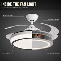 Ventilateur de plafond LED moderne intérieur silencieux à moteur DC de haute qualité, rétractable, 3 pales, 42 pouces, télécommande, intensité variable, 6 vitesses