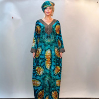 Robe Africaine Longue Manche Col Cranté Ornée de Diamants pour Femmes, Vêtements Africains ODM pour Adultes, Motifs Kanga