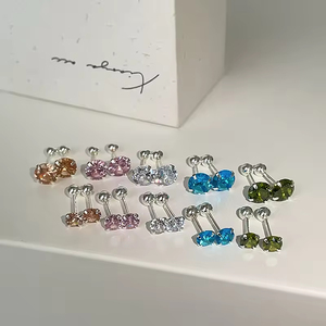 Exquisite Fashion Brass Platinum Plated Inlay Multicolor Zirconia Round Stud <b>Earrings</b> Women's Jewelry Factory Wholesale - Product Image 5