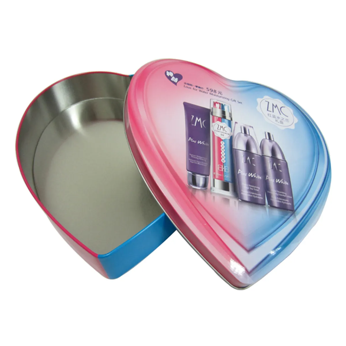 Wholesale custom printing metal gift tin empty heart shape cookie candy candle pink tin box