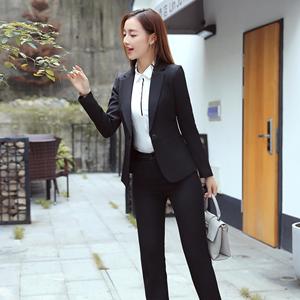 Costume de tailleur noir deux pièces pour femme, style business décontracté, élégant, été, avec détails boutonnés, anti-froissement et imperméable - Product Image 2