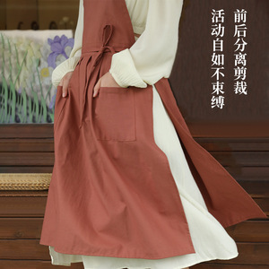 Women's Apron Pure Cotton Solid Color Adjustable Waist Kitchen Home Use Daily Wear Black Brown Pink White - Product Image 4