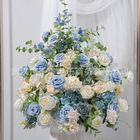 Kit floral artificiel bleu frais, guirlande de fleurs, boule de fleurs en forme de lune pour arche de mariage, toile de fond, centre de table