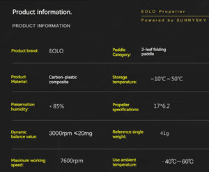 Hélice pliable en fibre de carbone composite SUNNYSKY EOLO 17 pouces d'origine authentique, prototype de moteur de drone d'<span class=keywords><strong>aéromodélisme</strong></span> - Product Image 6