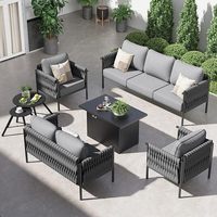 Ensemble de meubles de patio PRUNIA moderne 7 pièces avec table foyer en aluminium de 44 pouces, sièges profonds et coussins épaissis de 6 pouces (gris)