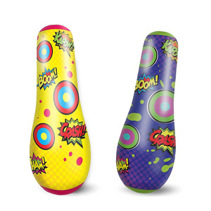 Columna de Boxeo Inflable de 120x40cm, Saco de Boxeo de PVC para Niños, Equipo de Fitness, Amarillo y Morado - Product Image 1