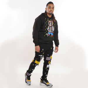 DiZNEW جينز دينم رجالي, DiZNEW جينز دينم رجالي ضيق مزين بقطع وسحّاب باللون الأسود ومطرز - Product Image 5