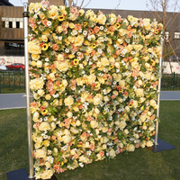Mur de fleurs artificielles de mariage 5D, mur de fond de photo de célébrité Internet jaune