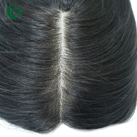 TP34 Topper de Cabello Humano Natural Liso 100% Chino para Mujer, 5.5x6 Pulgadas, Base de Seda, Red de Diamantes, Topper para Mujer con Clips
