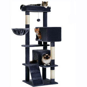 Modern Gray <b>Cat</b> Tree 4 Levels With Enclosed Houses Sisal <b>Scratching</b> <b>Posts</b> Indoor Furniture <b>for</b> <b>Cats</b> - Product Image 3